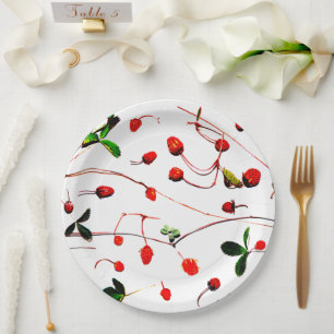 Fresh Wild Strawberries Paper Plate