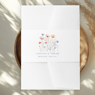 Fresh Wildflower White Wedding Invitation Belly Band