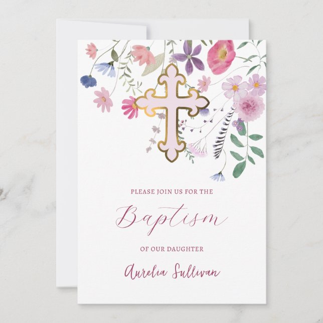 Fresh wildflowers Baptism Invitation (Front)