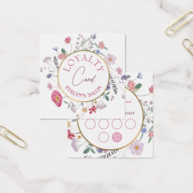 Fresh wildflowers gold circle loyalty card (Office)