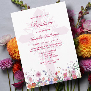 Fresh Wildflowers Holy Cross Baptism Invitation