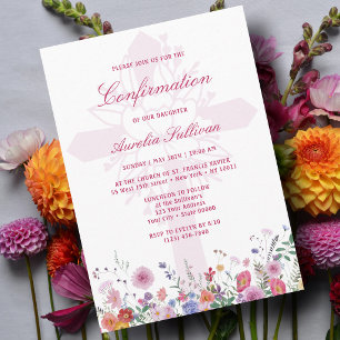 Fresh Wildflowers Holy Cross Confirmation Invitation