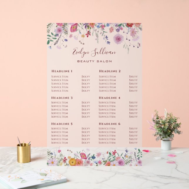 Fresh Wildflowers Price List Acrylic Sign (Wedding)