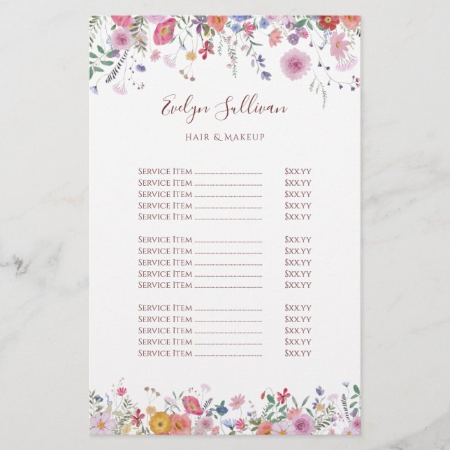 Fresh wildflowers price list flyer (Front)