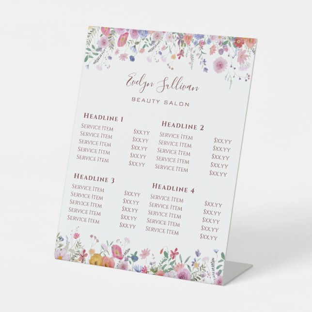 Fresh Wildflowers Price List Pedestal Sign (Front)