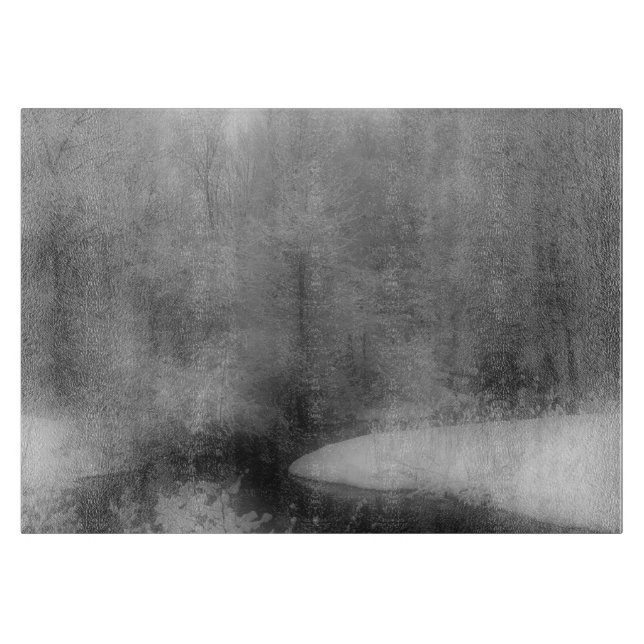 Fresh Winter Snow And Stream In Black And White Cutting Board (Front)