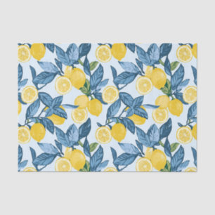 Fresh Yellow Lemon Grove on Blue Background Tissue Paper