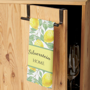 Fresh Yellow Lemons and Green Leaves Tea Towel