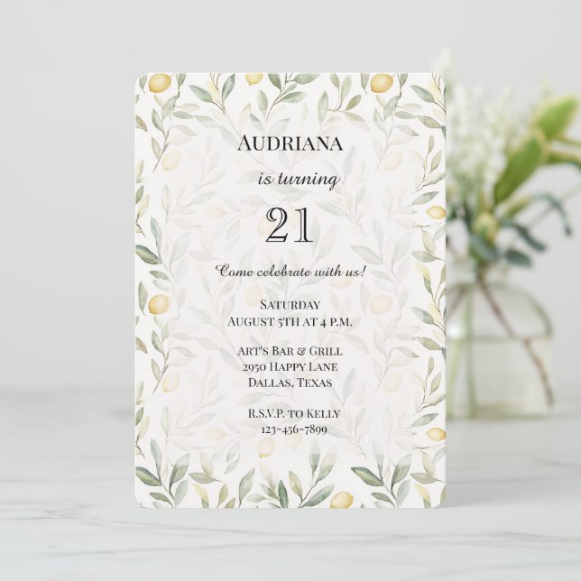 Fresh Yellow Lemons Birthday Invitation (Standing Front)