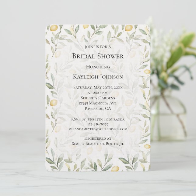 Fresh Yellow Lemons Bridal Shower  Invitation (Standing Front)