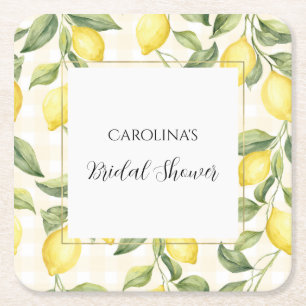 Fresh Yellow Lemons Bridal Shower   Square Paper Coaster