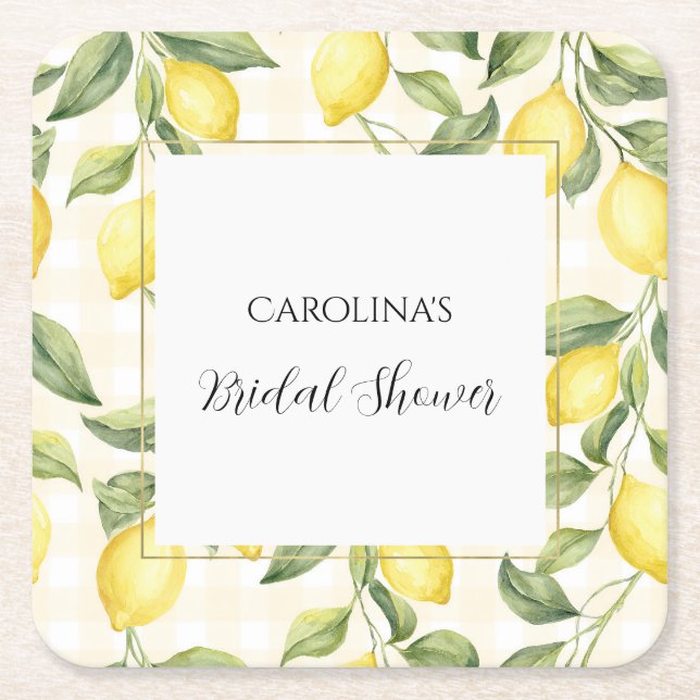 Fresh Yellow Lemons Bridal Shower   Square Paper Coaster (Front)