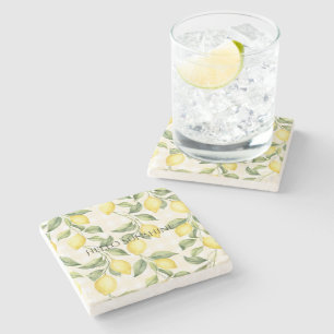 Fresh Yellow Lemons Stone Coaster