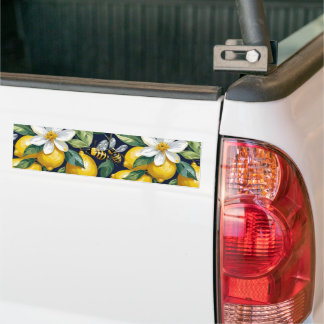 Fresh Yellow Lemons With Busy Bees & White Blooms Bumper Sticker