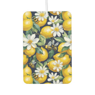 Fresh Yellow Lemons With Busy Bees & White Blooms Car Air Freshener