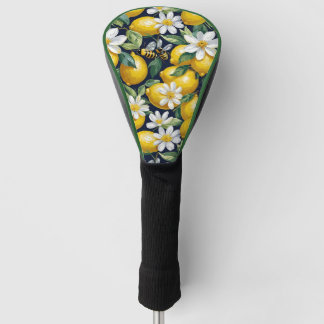 Fresh Yellow Lemons With Busy Bees & White Blooms Golf Head Cover