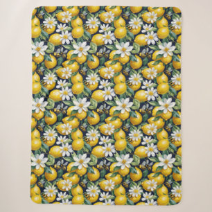 Fresh Yellow Lemons With Busy Bees & White Blooms Sherpa Blanket