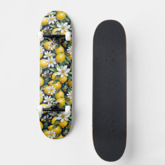 Fresh Yellow Lemons With Busy Bees & White Blooms Skateboard