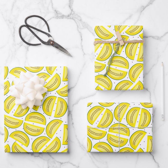 Fresh Yellow Melon Slices Pattern Wrapping Paper Sheet (Front)
