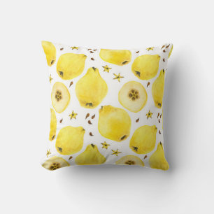 Fresh yellow quince fruits, watercolor seamless pa cushion