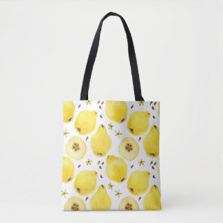 Fresh yellow quince fruits, watercolor seamless pa tote bag