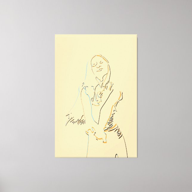 Freshing Black Line Art Dancing Female Canvas Print (Front)