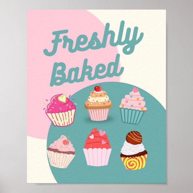 Freshly Bake Sign, Cupcake Bake Sale Poster (Front)