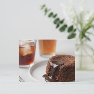 Freshly baked chocolate lava cake postcard