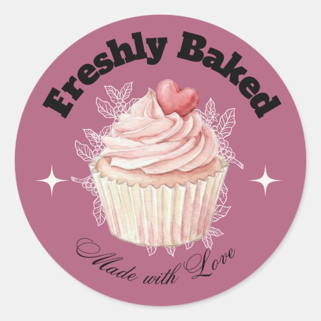 Freshly Baked Mauve Cupcake Bakery Sticker (Front)