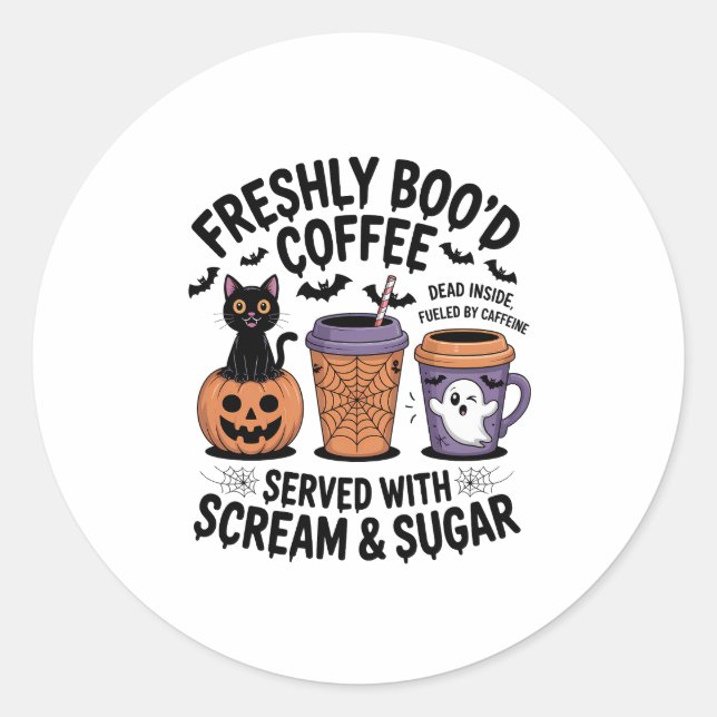 Freshly Boo'd Coffee Halloween Classic Round Sticker (Front)