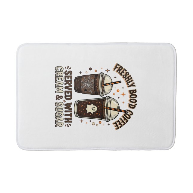 Freshly Bood Coffee Halloween Ghost Cup Bath Mat (Front)