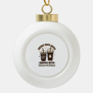 Freshly Bood Coffee Halloween Ghost Cup Ceramic Ball Christmas Ornament