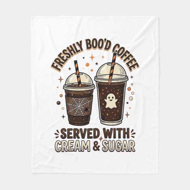 Freshly Bood Coffee Halloween Ghost Cup Fleece Blanket (Front)