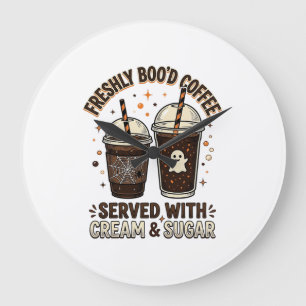 Freshly Bood Coffee Halloween Ghost Cup Large Clock