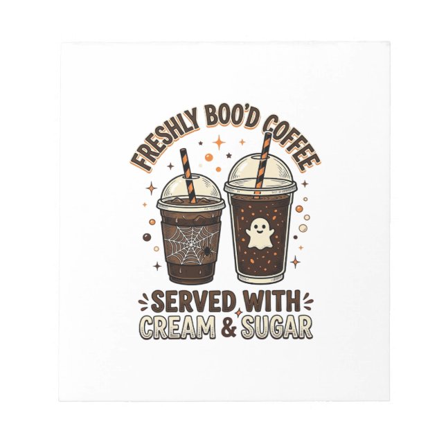 Freshly Bood Coffee Halloween Ghost Cup Notepad (Front)