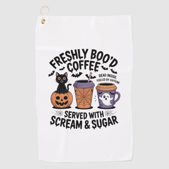 Freshly Boo'd Coffee Halloween Golf Towel (Front)