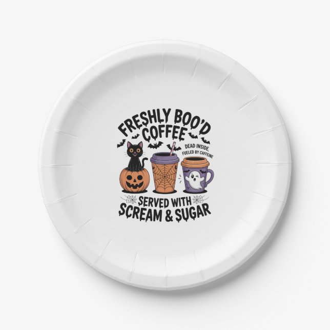 Freshly Boo'd Coffee Halloween Paper Plate (Front)