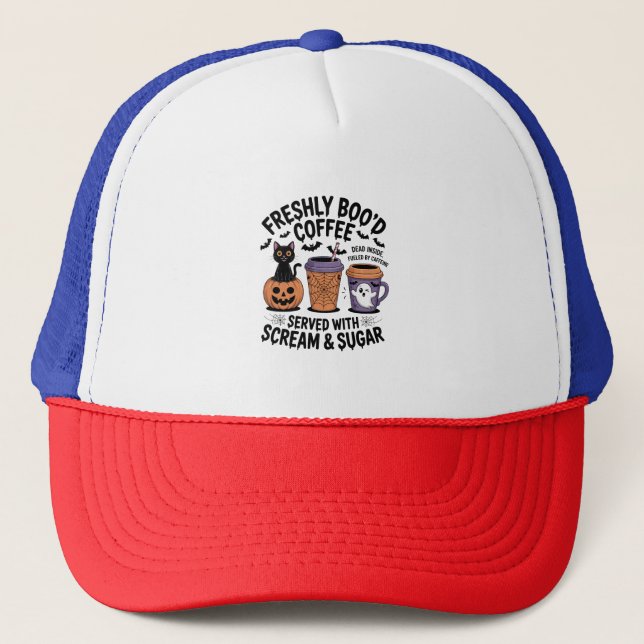 Freshly Boo'd Coffee Halloween Trucker Hat (Front)