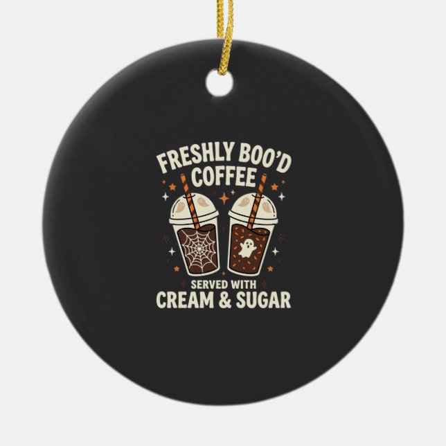 Freshly Bood Halloween Coffee Ceramic Tree Decoration (Front)
