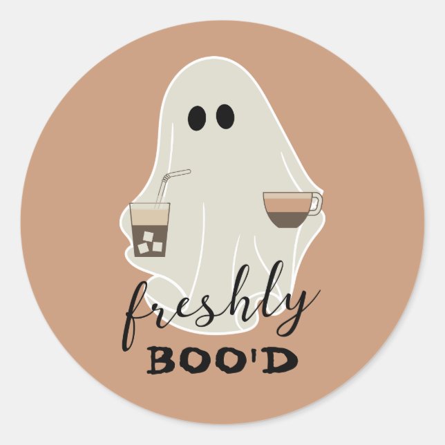 Freshly Boo'd | Halloween Cute Ghost Brown Classic Round Sticker (Front)