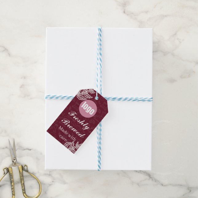 Freshly Brewed Burgundy Cafe Gift Tag Logo (With Twine)