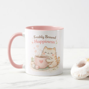 Freshly Brewed Kawaii Cute Kitty Cat Coffee Pink Mug