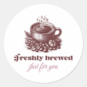 Freshly Brewed Vintage Coffee Cup Design Classic Round Sticker