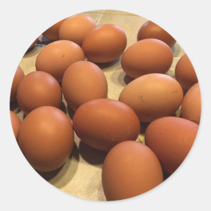 Freshly gathered brown eggs classic round sticker