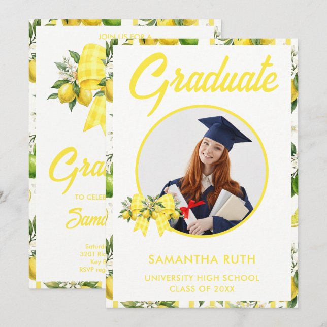 Freshly Graduated Citrus Bloom Photo Graduation Invitation (Front/Back)