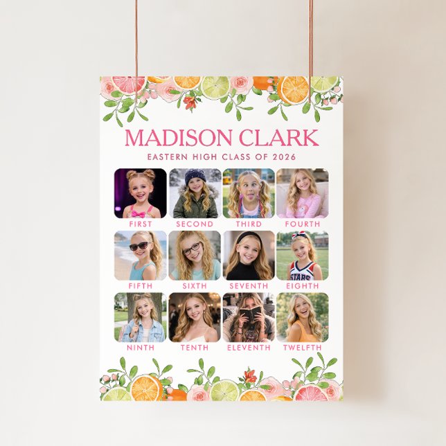 Freshly Graduated Floral Citrus Milestone Photo Poster (Creator Uploaded)