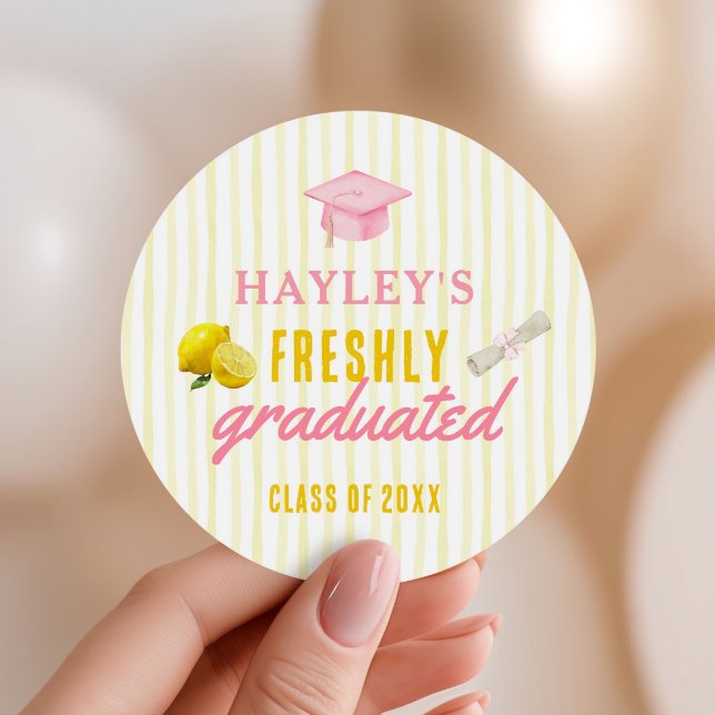 Freshly Graduated High Shool Graduation Party Classic Round Sticker (Creator Uploaded)