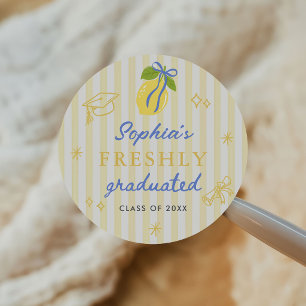 Freshly Graduated Lemon Blue Bow Graduation Classic Round Sticker