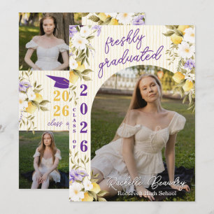 Freshly Graduated Lemon Citrus Purple Flower Photo Invitation