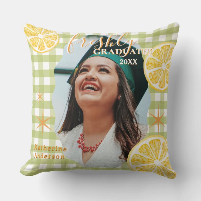 Freshly Graduated Lemon Gingaham  Cushion (Front)